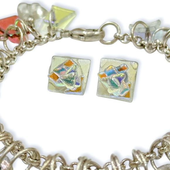 Harold Lujan Dichroic Rainbow Glass Charm Bracelet and Earrings Set - Picture 10 of 17